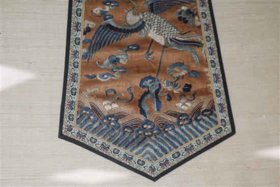 A Chinese embroidered silk phoenix panel, Qing